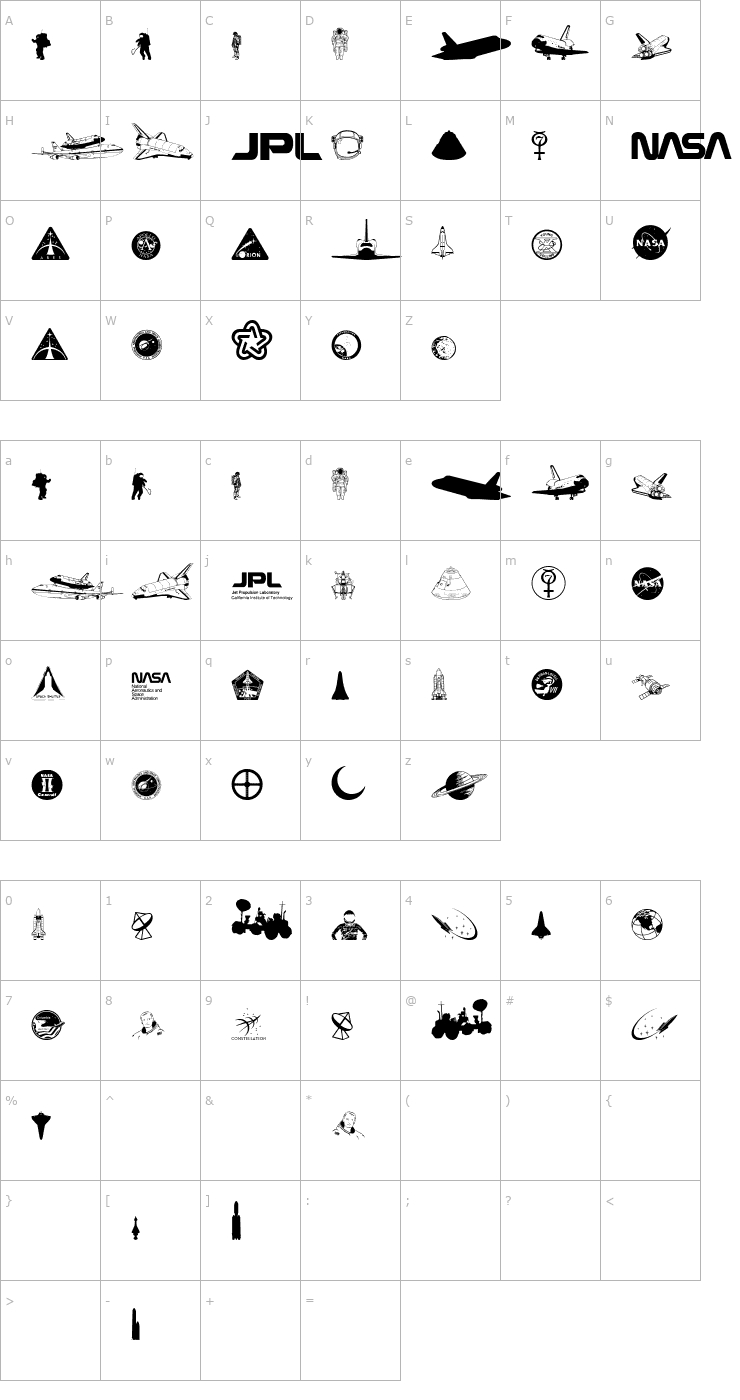 Character Map NASA Dings Font