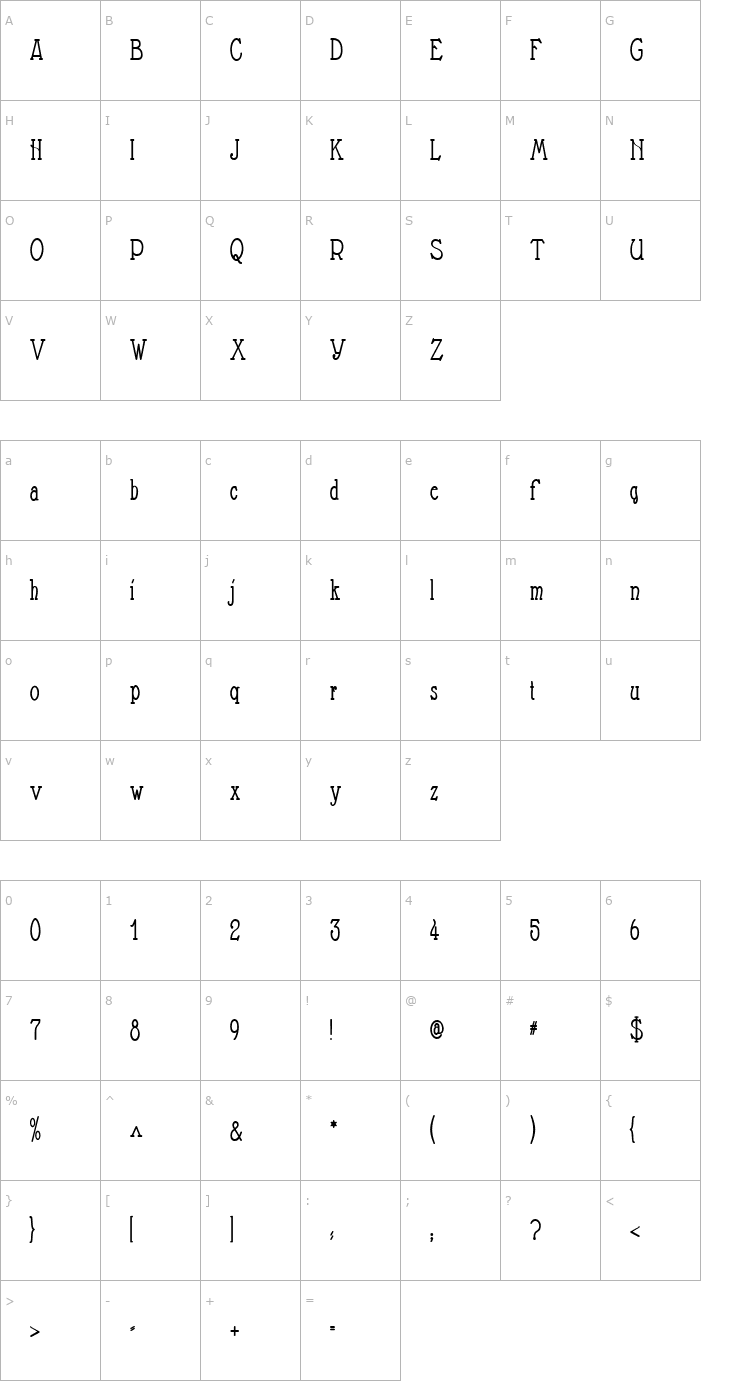 Character Map Nathan Condensed Regular Font