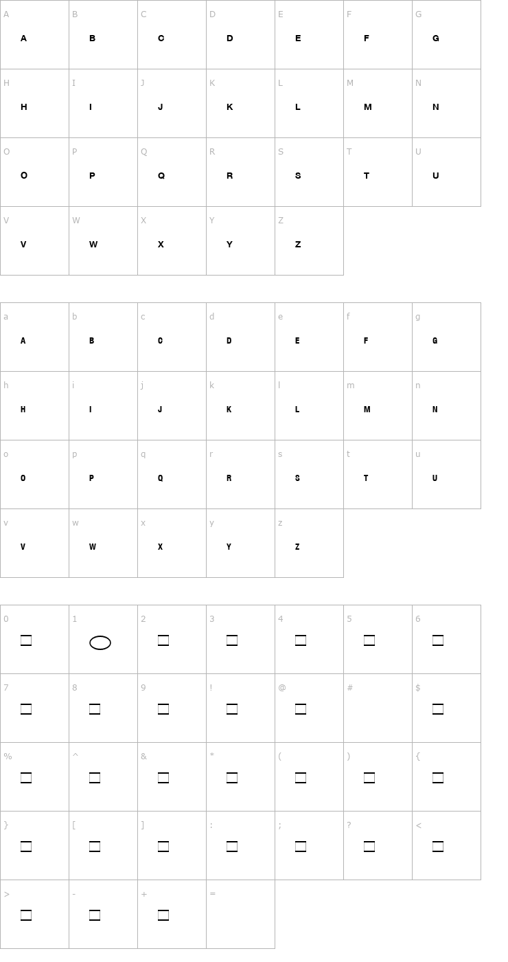 Character Map NationalCodesUniversal Font