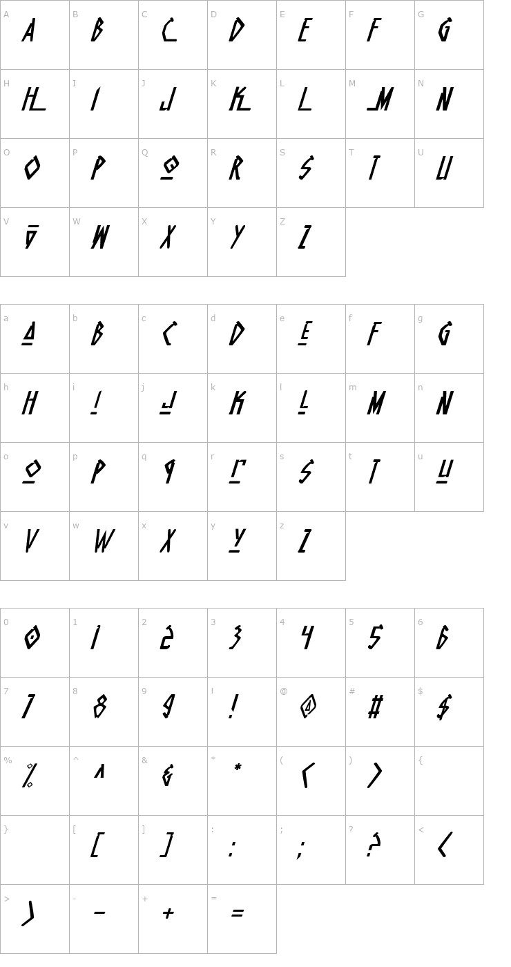 Character Map Native Alien Italic Font