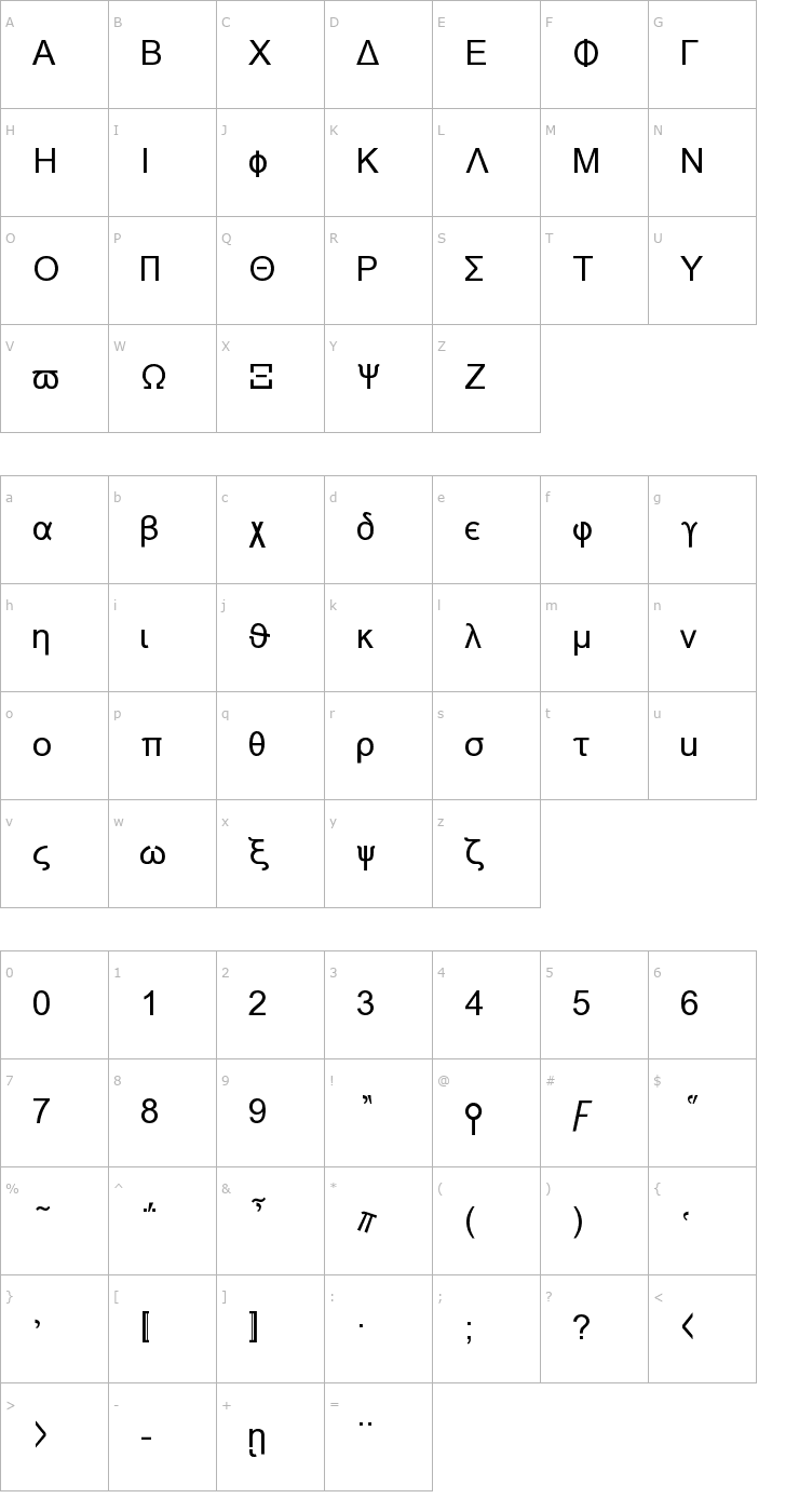 Character Map Naxos-Normal Font