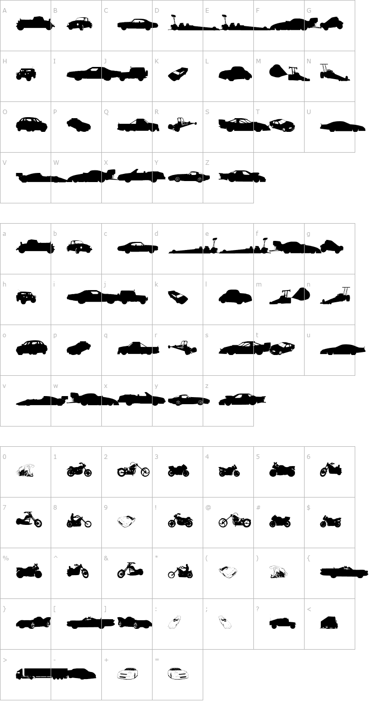 Character Map Need for Speed Font