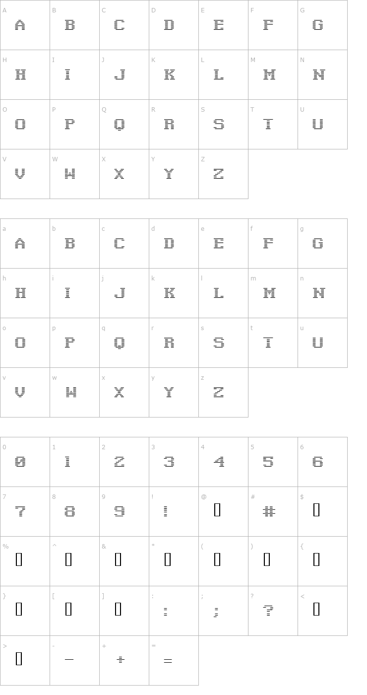 Character Map Negative Tuning Font