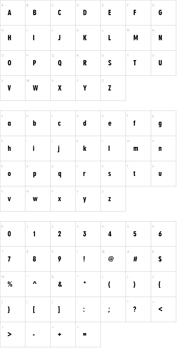 Character Map NeuzeitGroTBlaExtCon Font