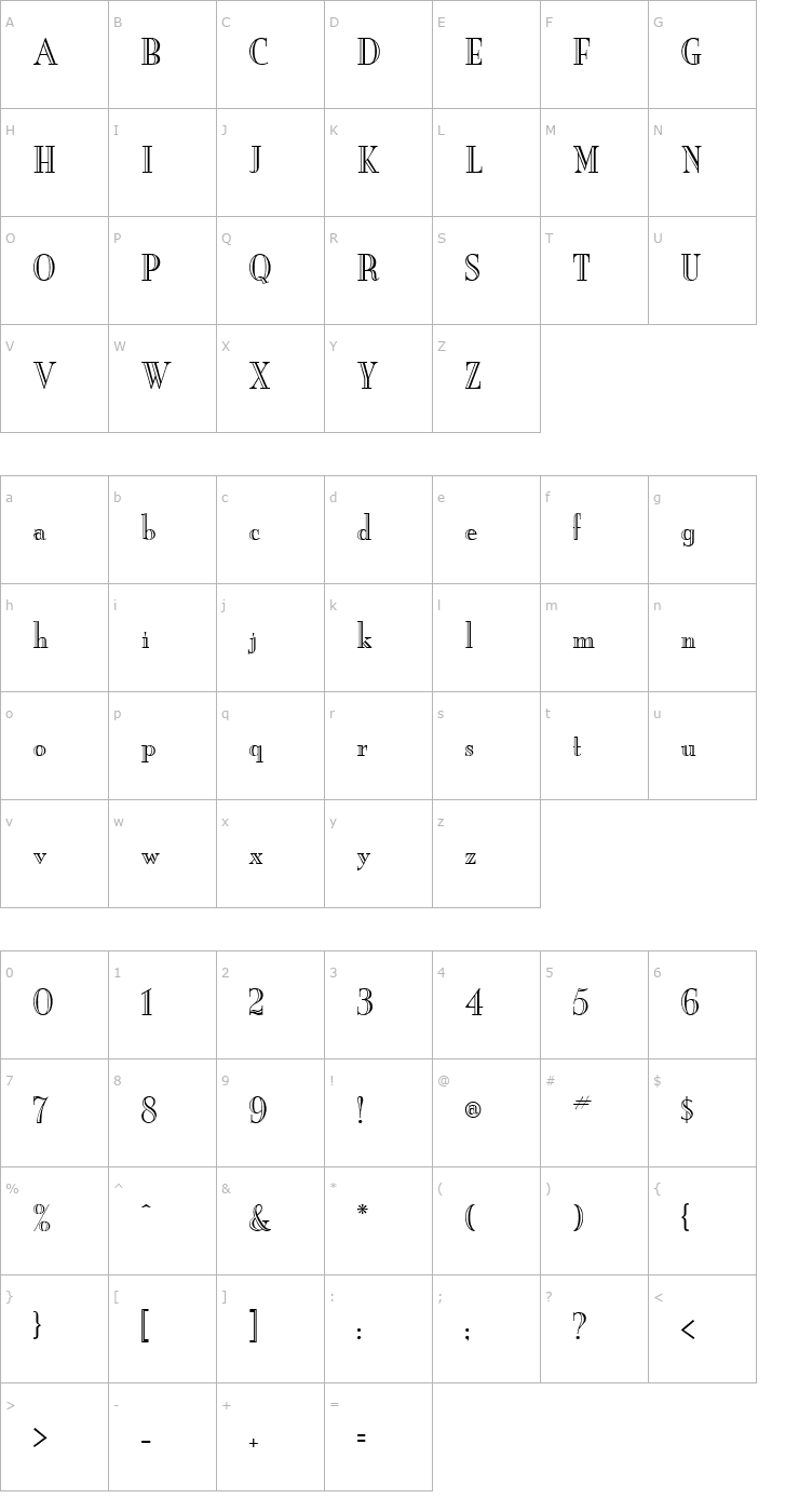 Character Map New England Engraved Normal Font