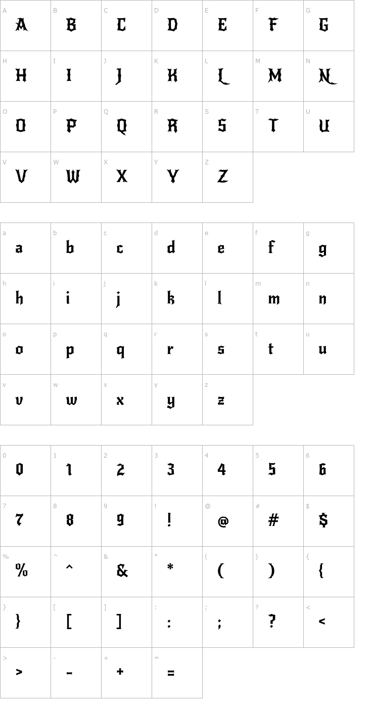 Character Map New Rocker Font