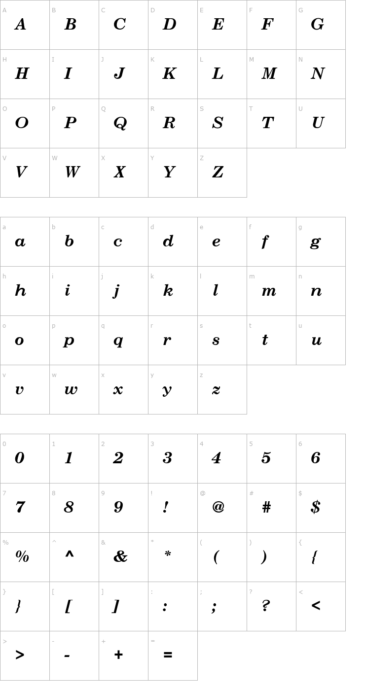 Character Map NewCenturySchlbk-Bold-Italic Font