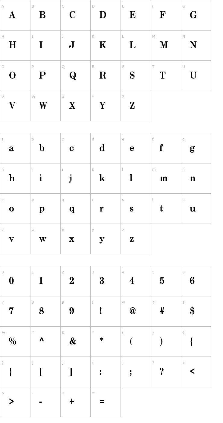 Character Map NewCenturySchlbkCnd-Bold Font