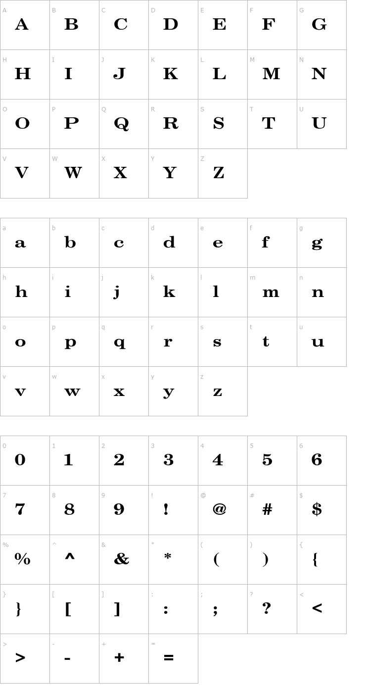 Character Map NewCenturySchlbkExt-Bold Font