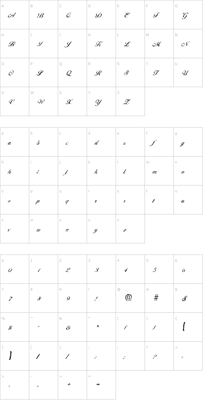 Character Map NicholasBeckerAntique-Regular Font