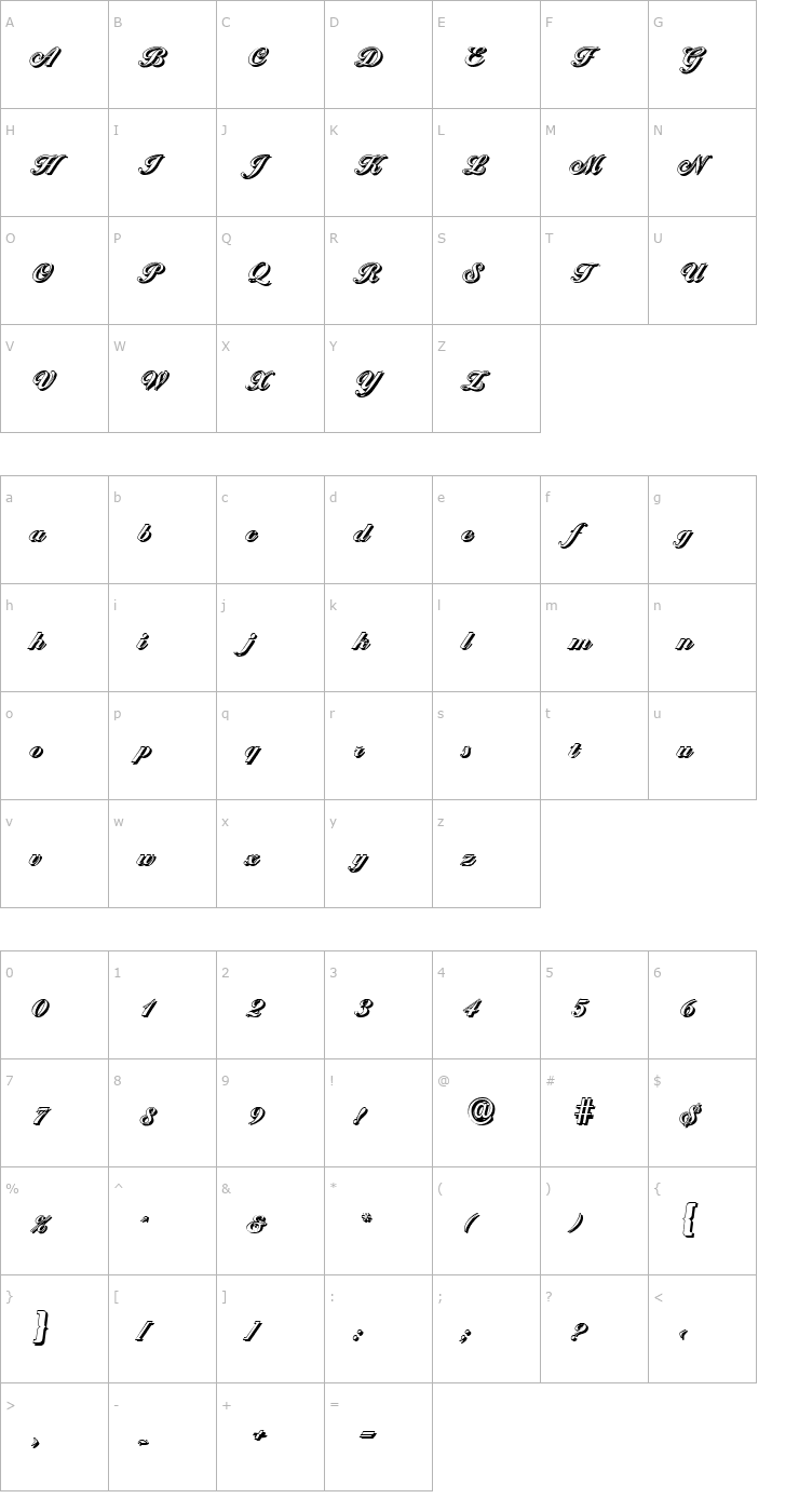 Character Map NicholasBeckerShadow-ExBold-Regular Font