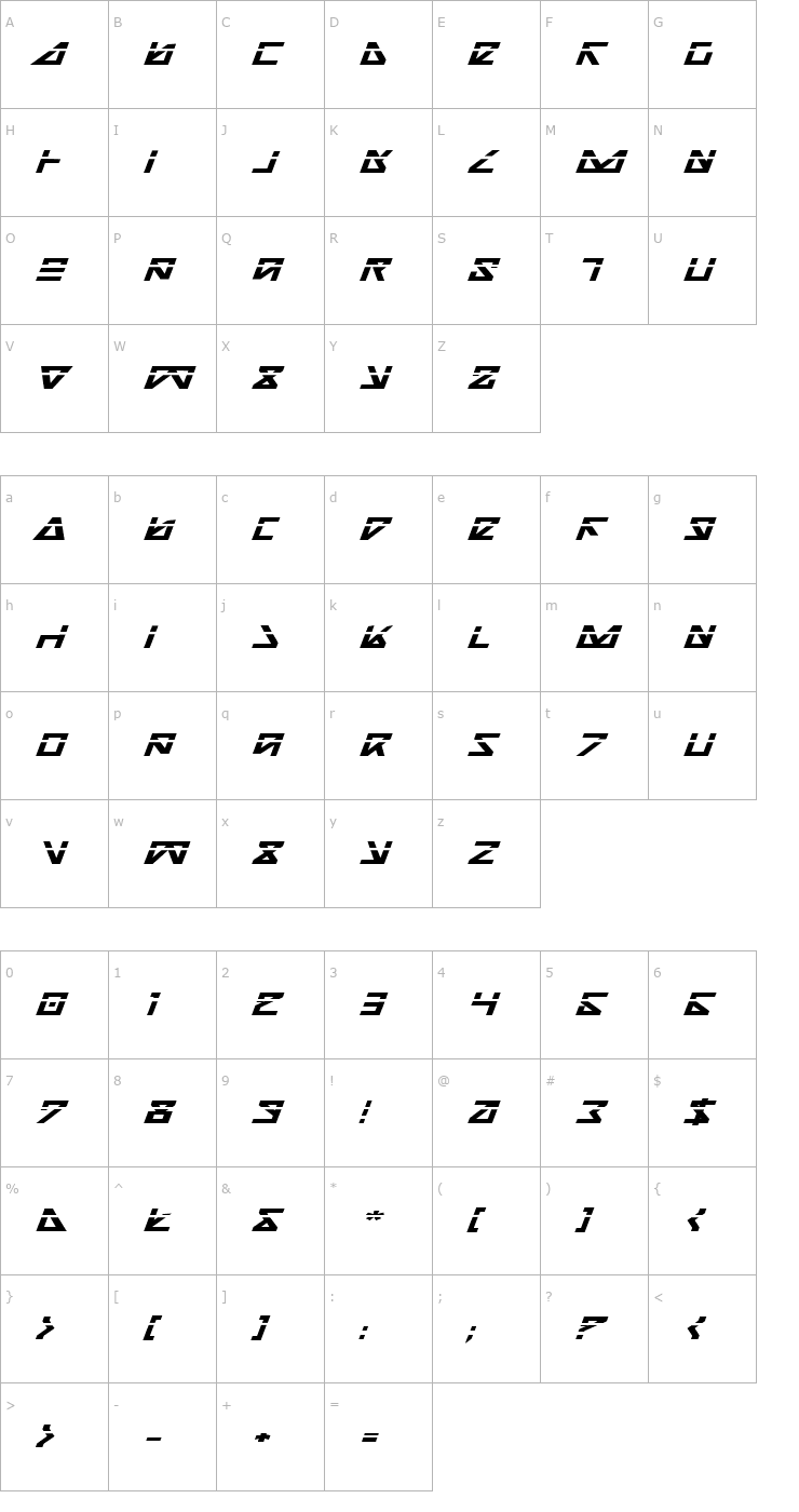 Character Map Nick Turbo Bold Expanded ItLas Font