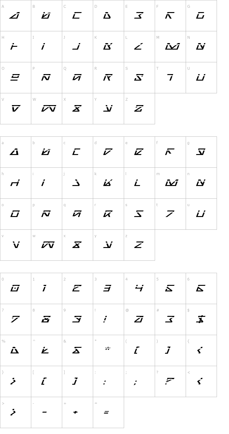 Character Map Nick Turbo Expanded ItLas Font