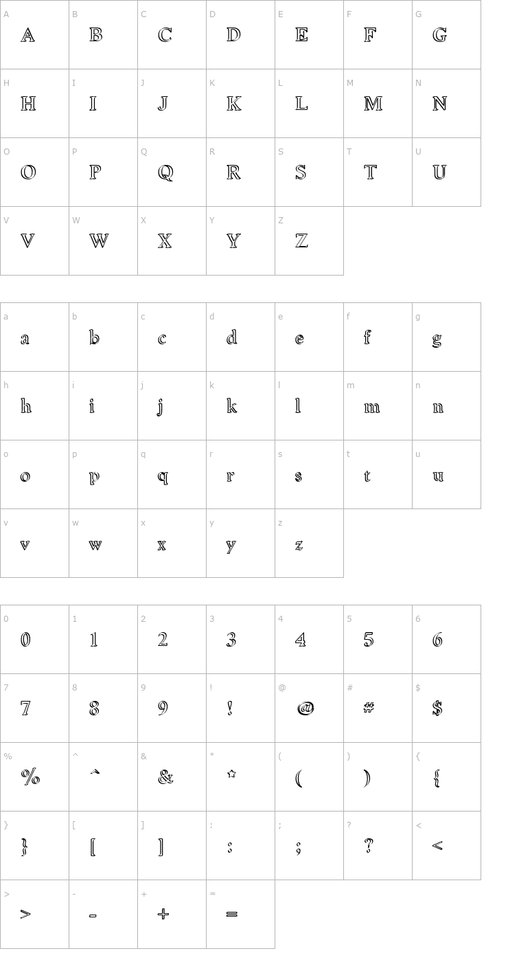 Character Map Niew CroMagnon Callig Font