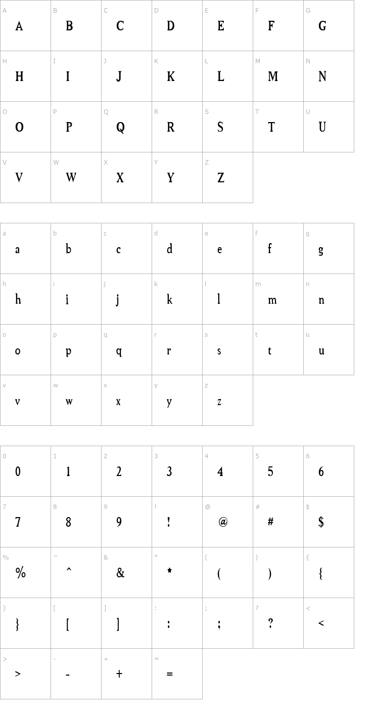 Character Map Niew CroMagnon Narrow Font