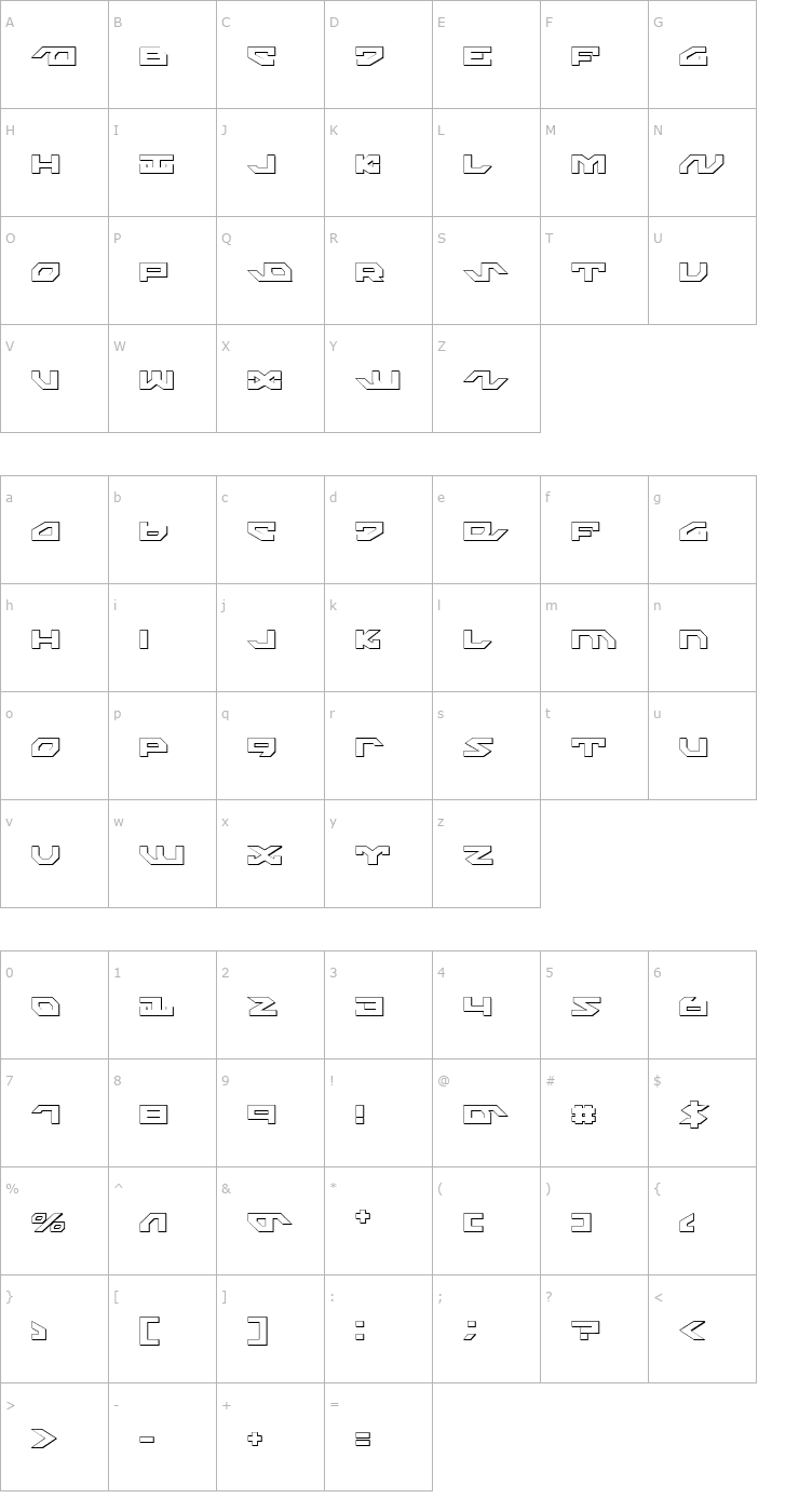 Character Map Nightrunner Shadow Font