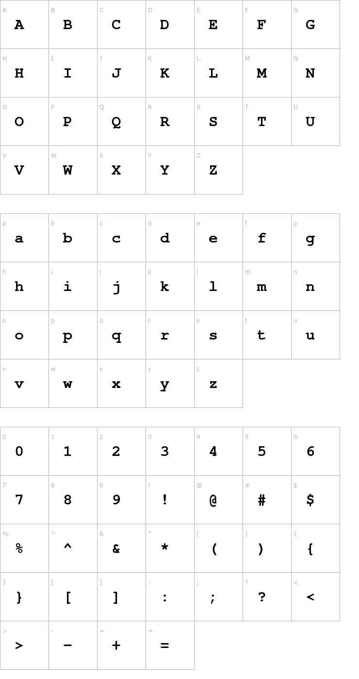 Character Map NimbusMonL Bold Font