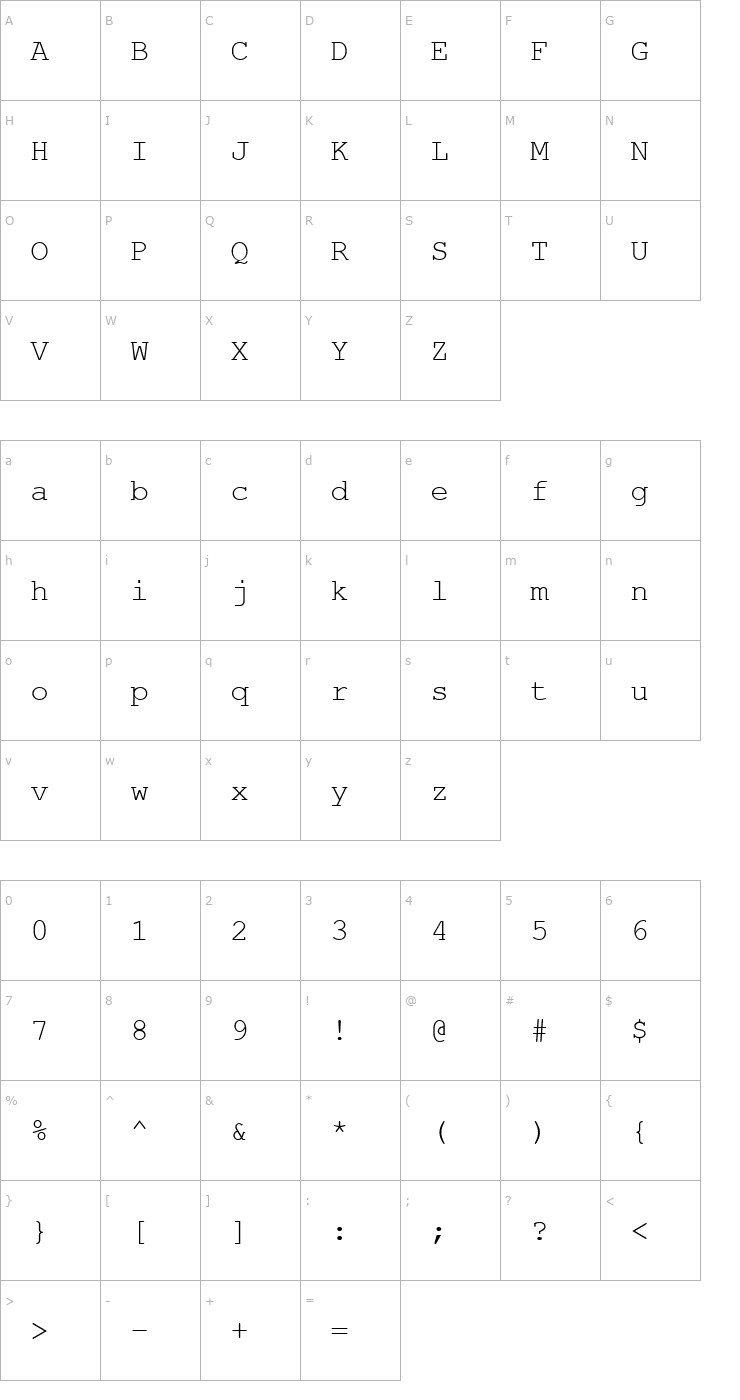 Character Map NimbusMonLEE Font