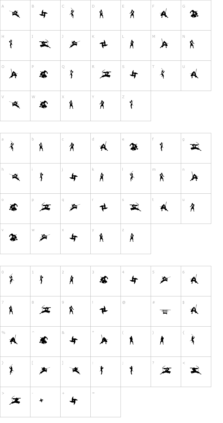 Character Map Ninjas Font