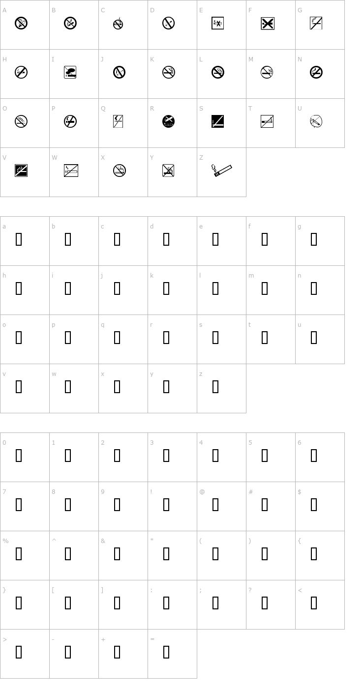 Character Map No Smoking Font