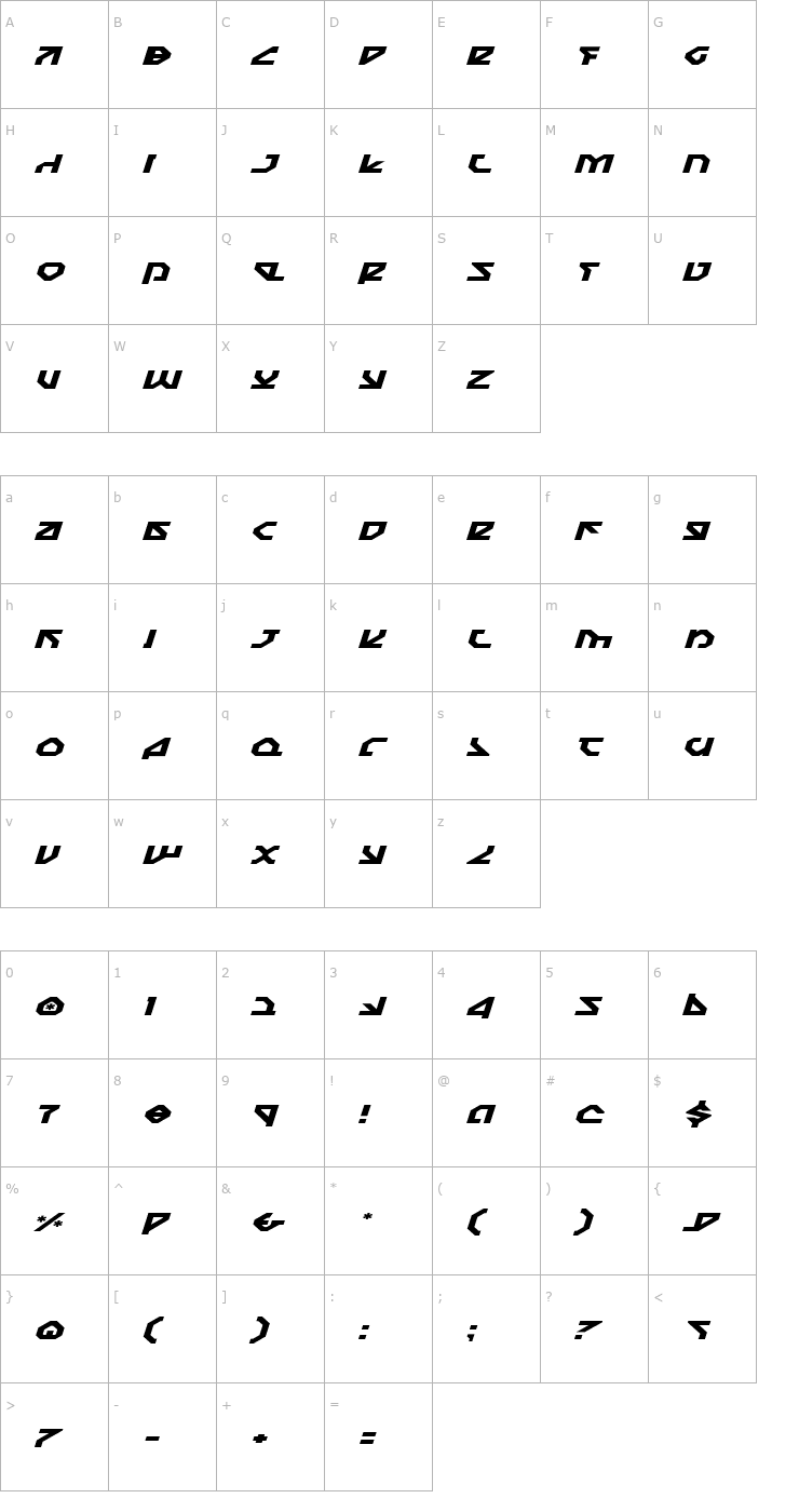 Character Map Nostromo Expanded Italic Font