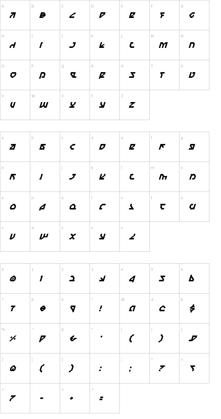 Character Map Nostromo Italic Font