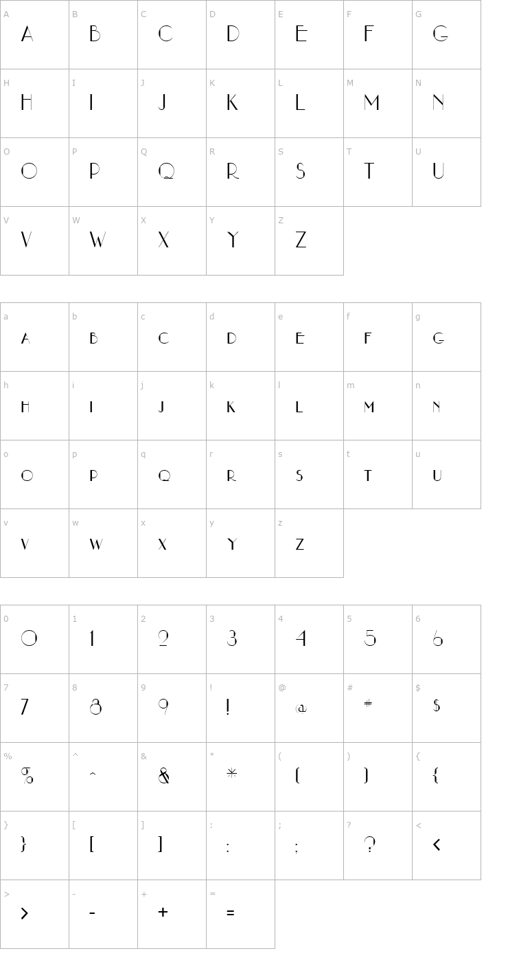 Character Map Nouveau Asta Font