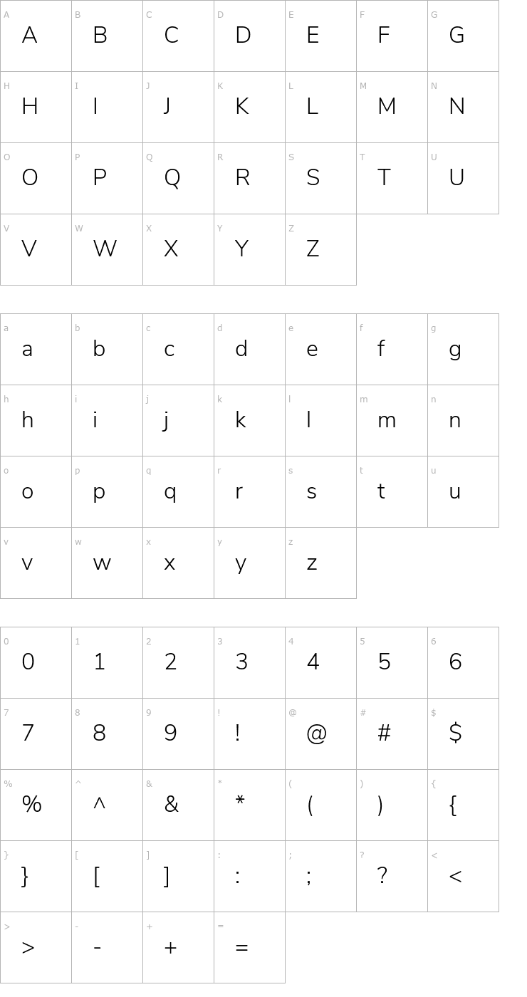 Character Map Nunito Sans Light Font