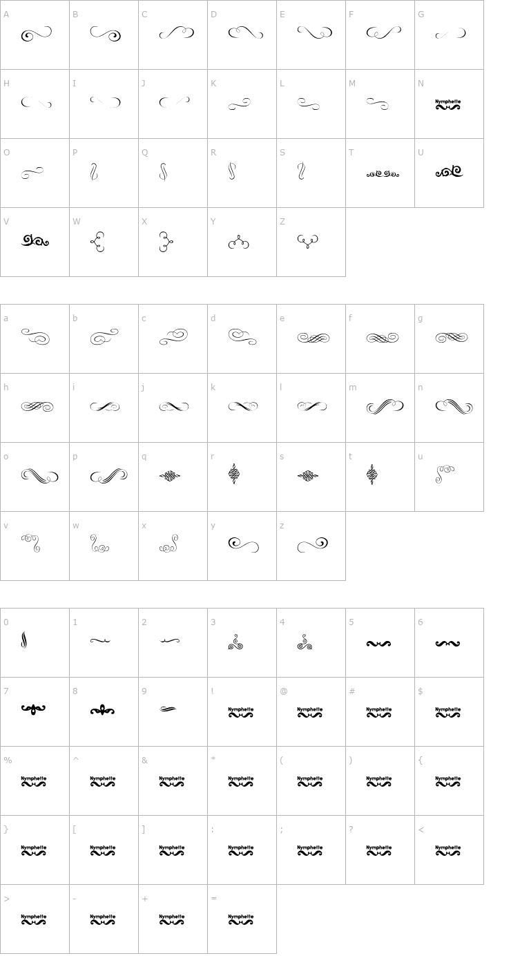 Character Map Nymphette Font