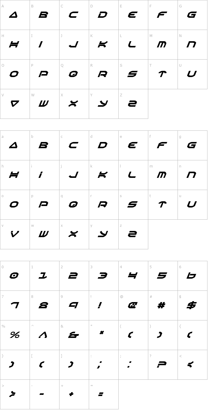 Character Map Oberon Italic Font