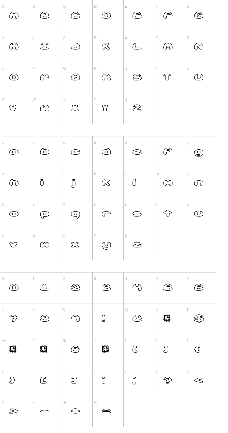 Character Map Obloquy Outline (BRK) Font