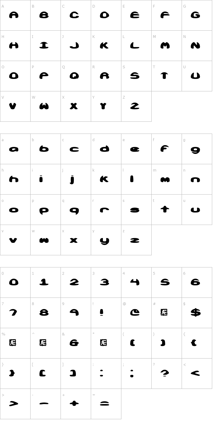 Character Map Obloquy Solid (BRK) Font