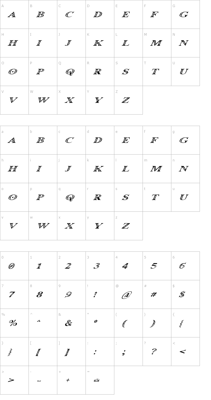 Character Map Occoluchi Italic Font