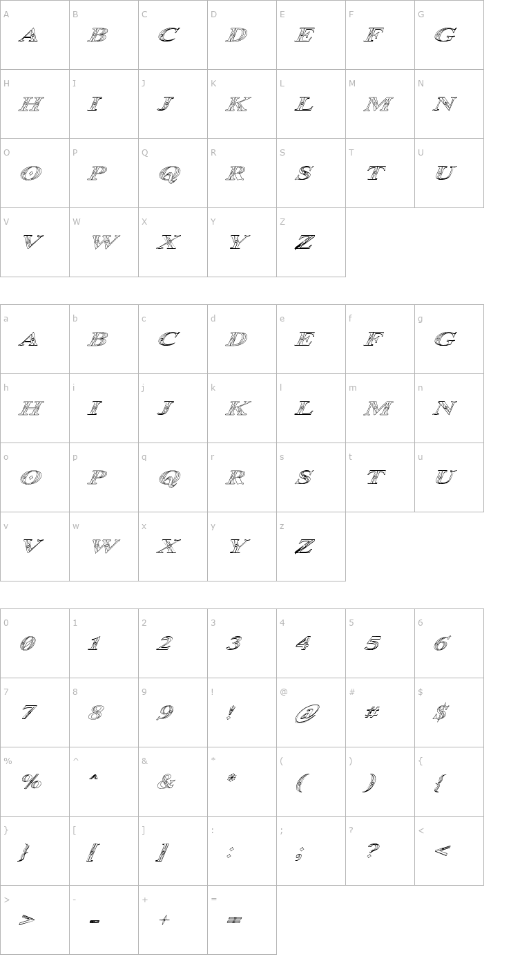 Character Map Occoluchi Italic Outline Font