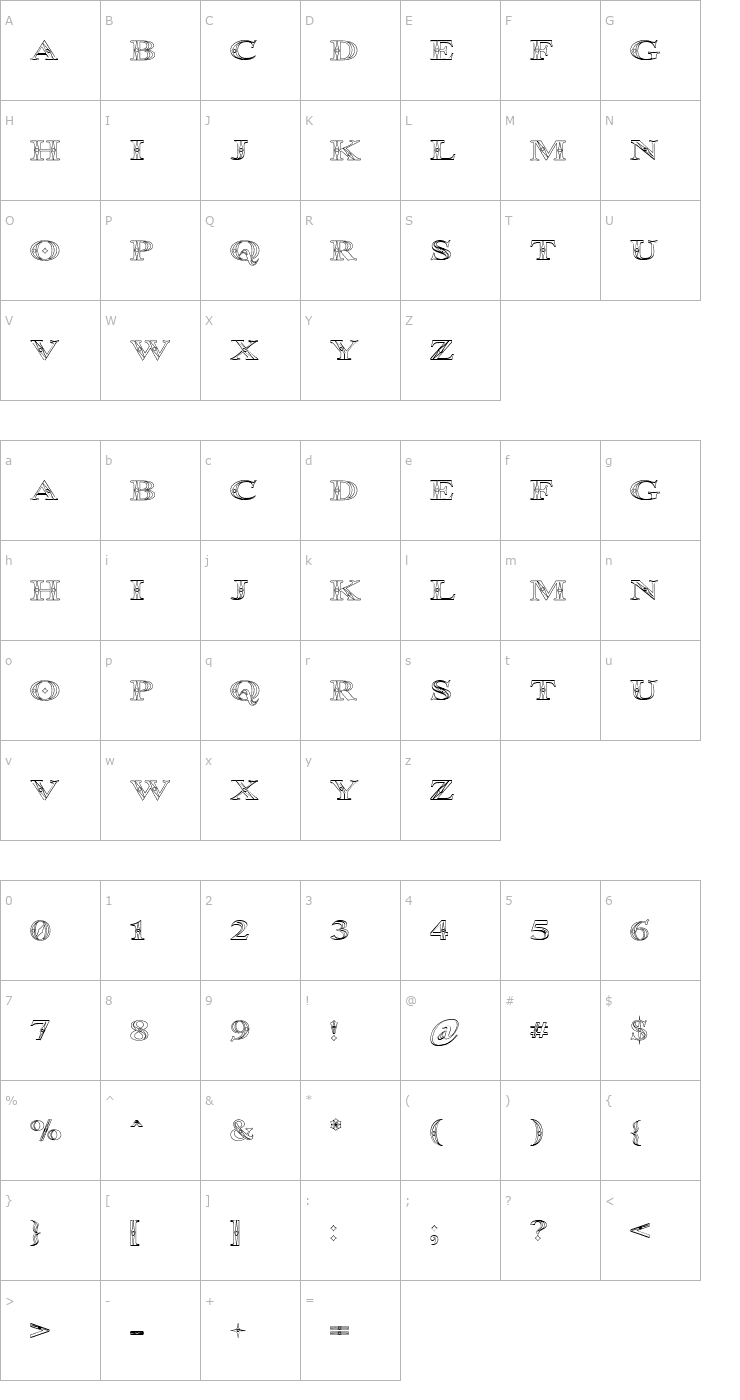 Character Map Occoluchi Outline Font