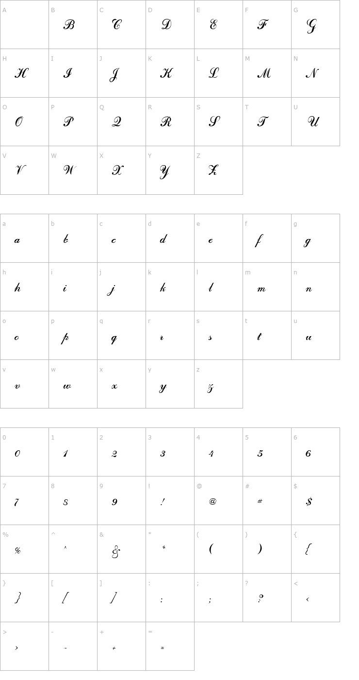 Character Map OdessaScript Regular Font