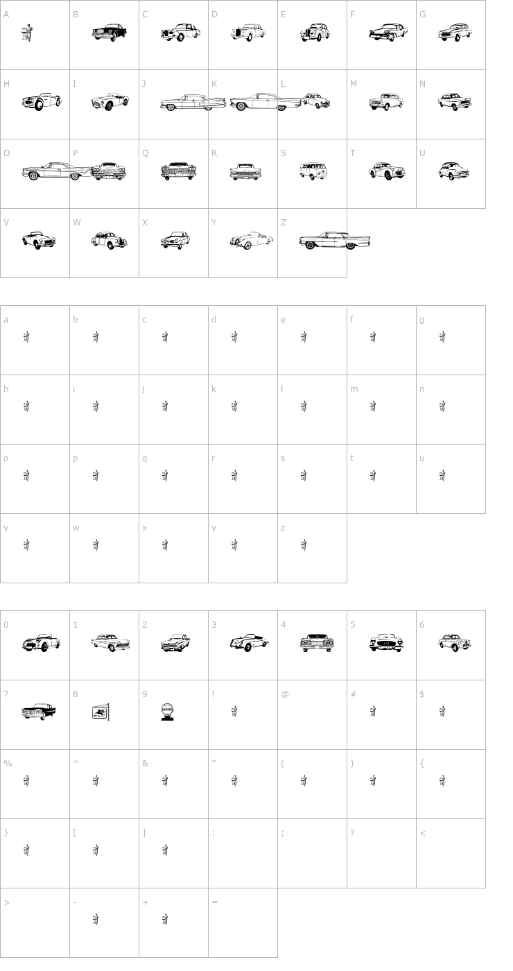 Character Map Old Car Font