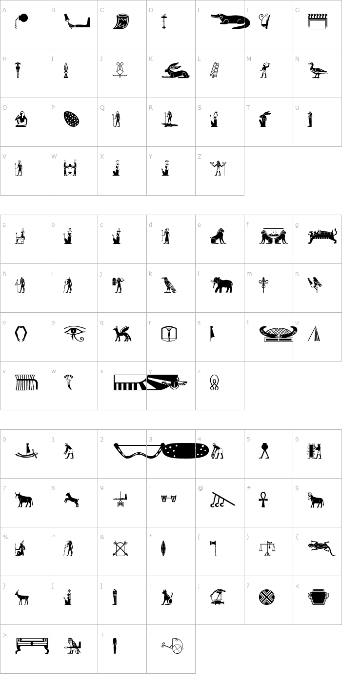 Character Map Old Egypt Glyphs Font