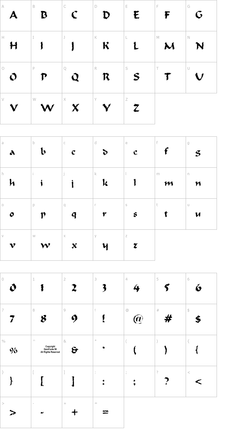 Character Map Old Oak Font