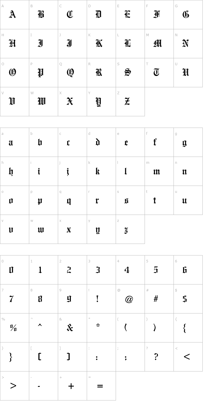 Character Map Olde Englishe Font