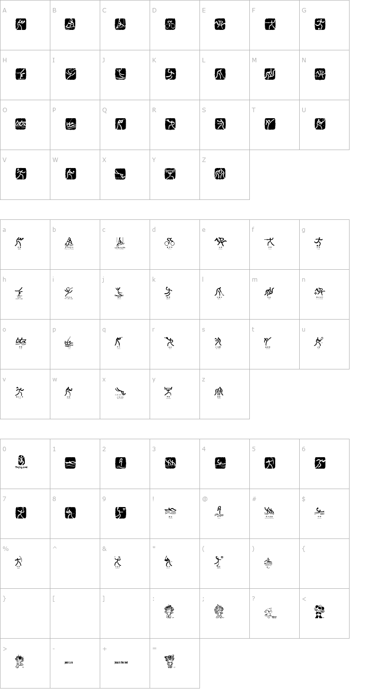 Character Map Olympic Beijing Picto Font