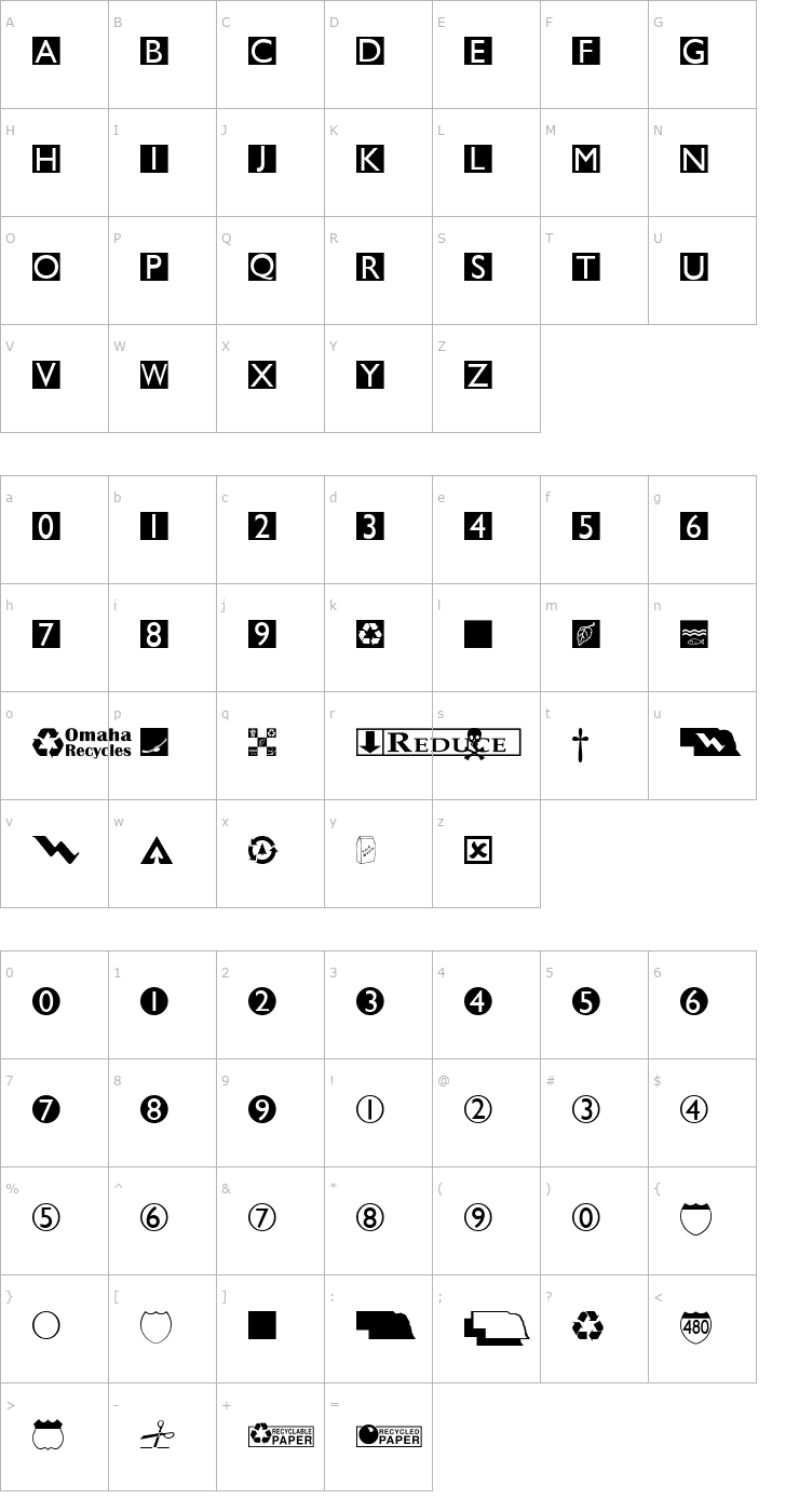 Character Map Omaha Dings Font