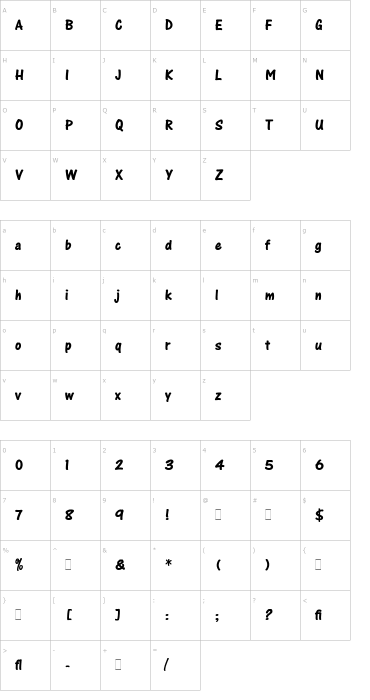 Character Map One Stroke Script Bold LET Plain Font