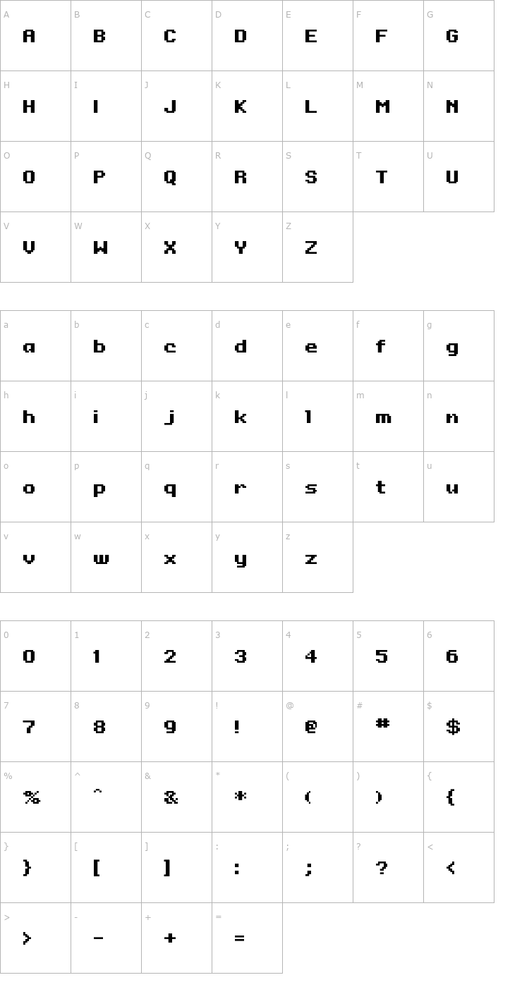 Character Map Onesize Font