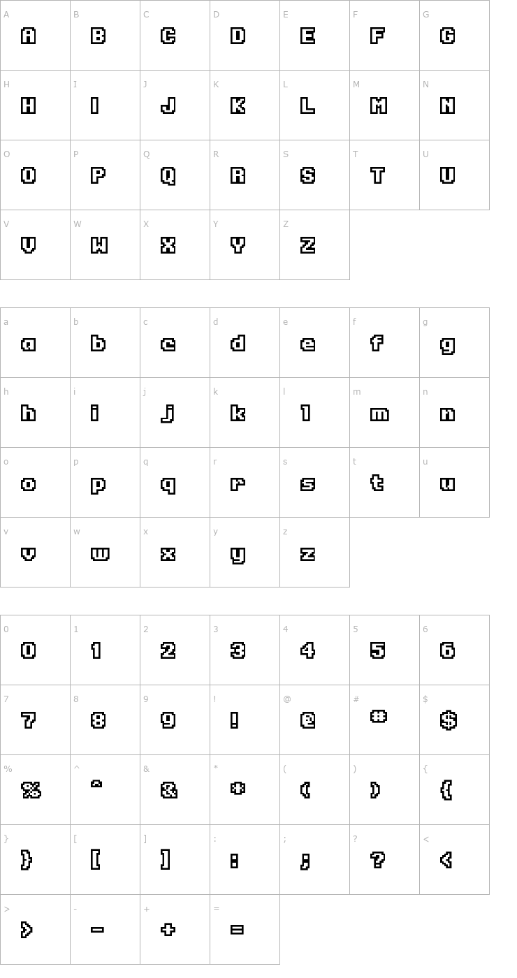 Character Map Onesize Reverse Font