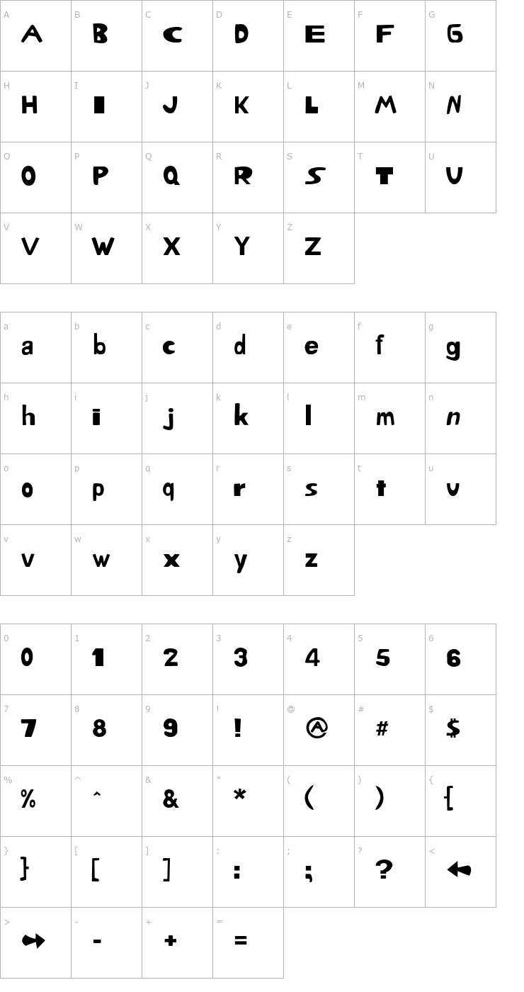 Character Map Oogabooga Irregular Font