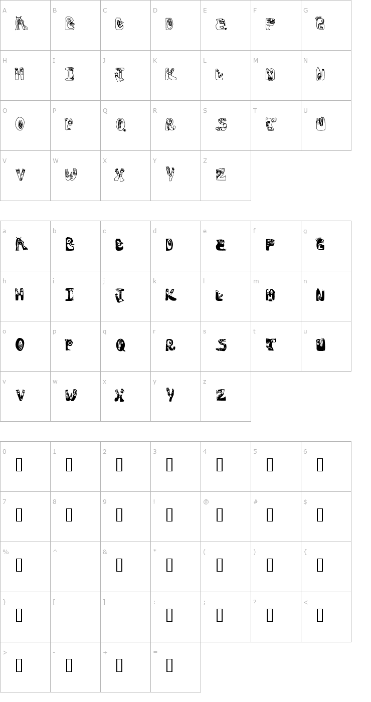 Character Map Oogie Boogies Font