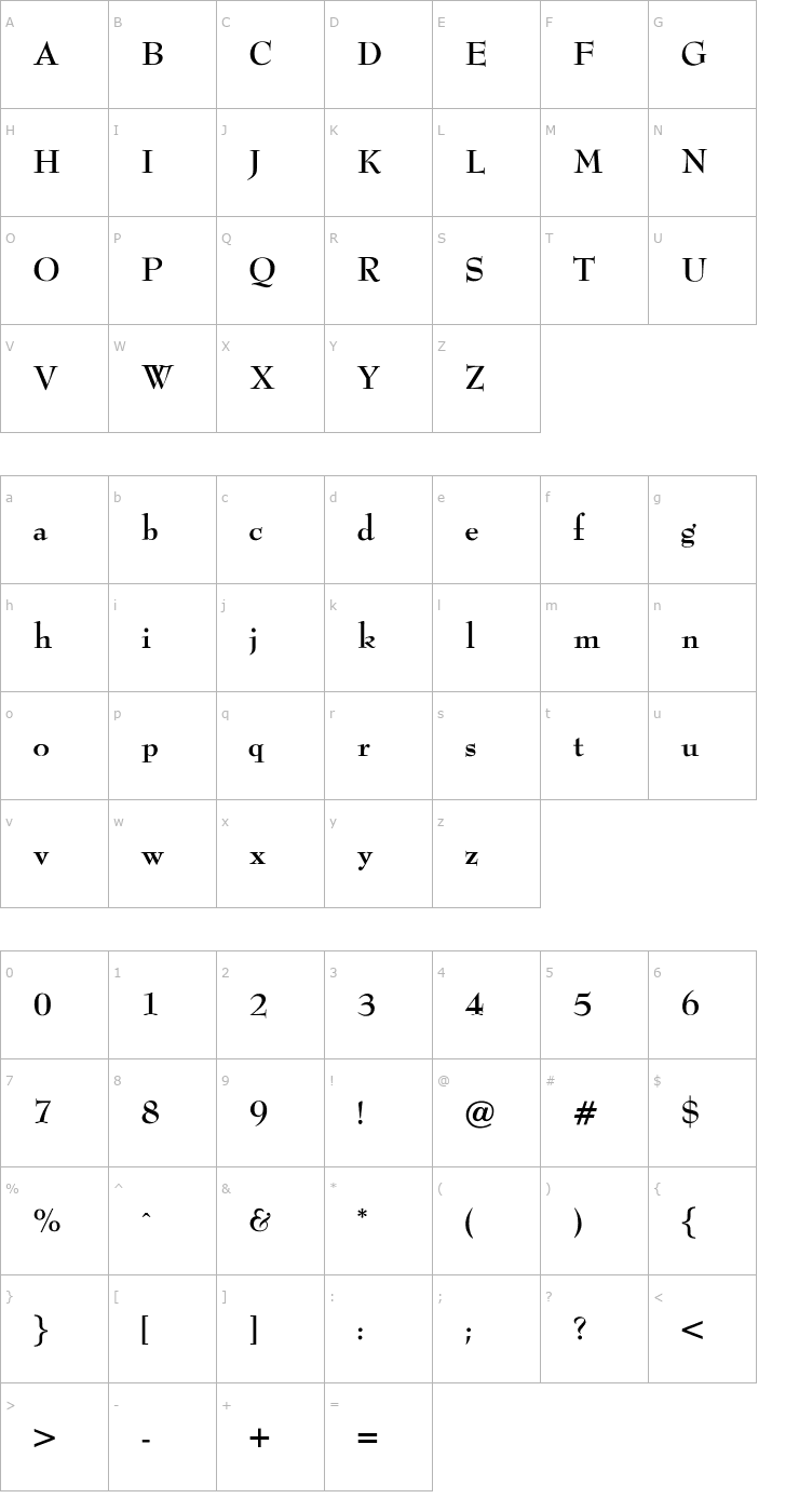 Character Map OPTIBenjieModern-Bold Font