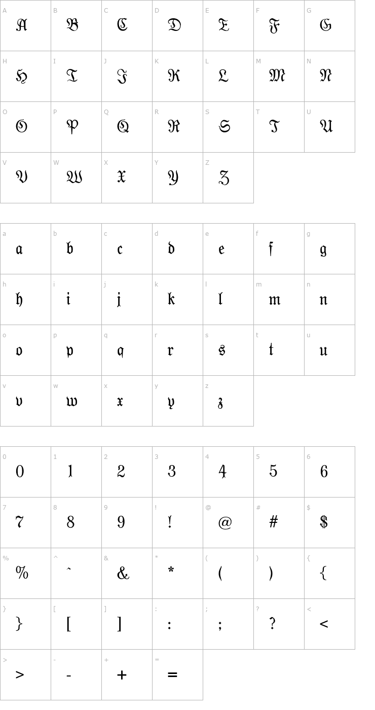 Character Map OPTIModern-Blackletter Font