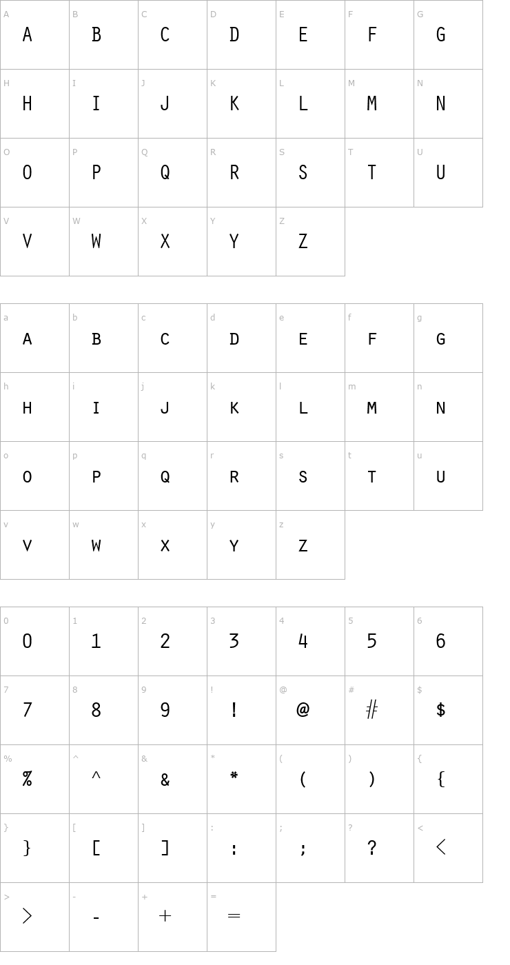 Character Map Orator Font